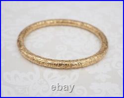 Victorian Bangle Bracelet 14k Gold Hand Engraved 7.5 6mm Floral Scroll BG996