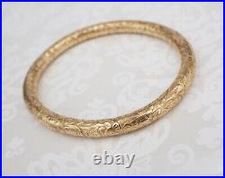 Victorian Bangle Bracelet 14k Gold Hand Engraved 7.5 6mm Floral Scroll BG996