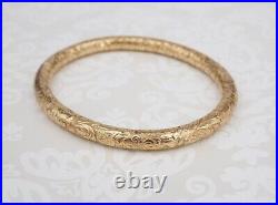 Victorian Bangle Bracelet 14k Gold Hand Engraved 7.5 6mm Floral Scroll BG996