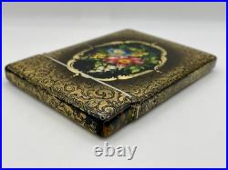 Victorian Black & Gold Hand Painted Floral Design Lacquer Calling Card Case