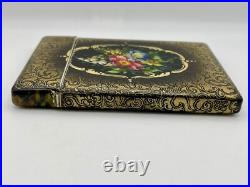 Victorian Black & Gold Hand Painted Floral Design Lacquer Calling Card Case