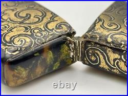 Victorian Black & Gold Hand Painted Floral Design Lacquer Calling Card Case
