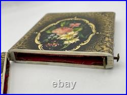 Victorian Black & Gold Hand Painted Floral Design Lacquer Calling Card Case