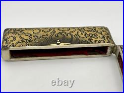 Victorian Black & Gold Hand Painted Floral Design Lacquer Calling Card Case