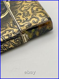 Victorian Black & Gold Hand Painted Floral Design Lacquer Calling Card Case