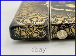 Victorian Black & Gold Hand Painted Floral Design Lacquer Calling Card Case