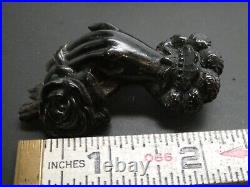 Victorian Black Gutta Percha Hand With Rose Flower Mourning Brooch Pin