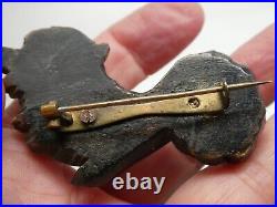 Victorian Black Gutta Percha Hand With Rose Flower Mourning Brooch Pin