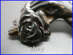 Victorian Black Gutta Percha Hand With Rose Flower Mourning Brooch Pin