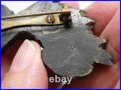 Victorian Black Gutta Percha Hand With Rose Flower Mourning Brooch Pin