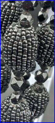 Victorian Black Mourning Necklace Hand Beaded Graduated Balls 50