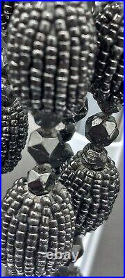 Victorian Black Mourning Necklace Hand Beaded Graduated Balls 50