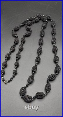 Victorian Black Mourning Necklace Hand Beaded Graduated Balls 50