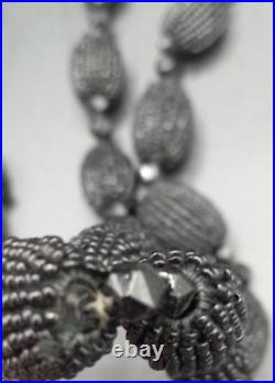 Victorian Black Mourning Necklace Hand Beaded Graduated Balls 50