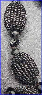 Victorian Black Mourning Necklace Hand Beaded Graduated Balls 50