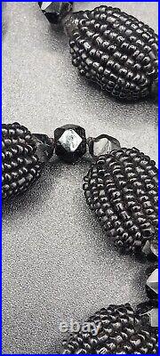 Victorian Black Mourning Necklace Hand Beaded Graduated Balls 50