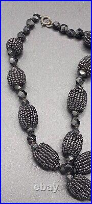 Victorian Black Mourning Necklace Hand Beaded Graduated Balls 50