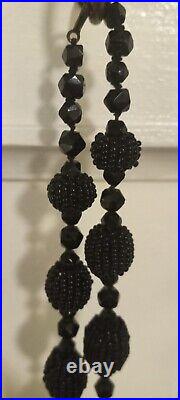 Victorian Black Mourning Necklace Hand Beaded Graduated Balls 50