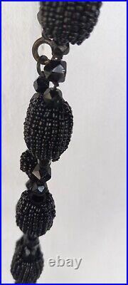 Victorian Black Mourning Necklace Hand Beaded Graduated Balls 50