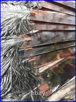 Victorian Black Ostrich Feather Faux Tortoise Shell Hand Fan