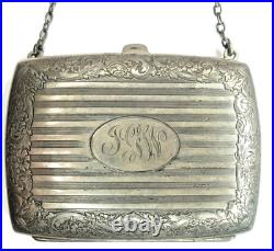 Victorian Blackington Sterling Silver Compact Hand Bag with Engravings