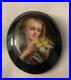 Victorian Brooch Hand Painted Girl with Dog Whitby Jet