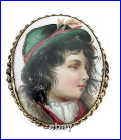 Victorian Brooch Hand-Painted on Porcelain from Austria
