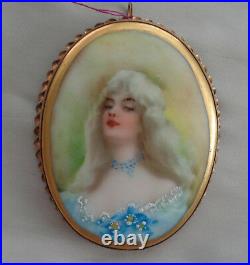 Victorian Brooch Or Pendant Hand Painted Cameo On Porcelain 2. 3/4 By 2 1/4