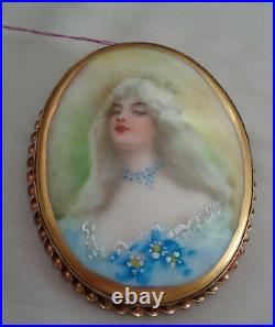 Victorian Brooch Or Pendant Hand Painted Cameo On Porcelain 2. 3/4 By 2 1/4