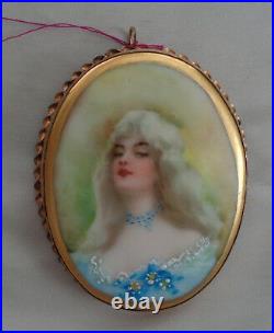 Victorian Brooch Or Pendant Hand Painted Cameo On Porcelain 2. 3/4 By 2 1/4