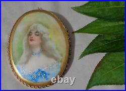 Victorian Brooch Or Pendant Hand Painted Cameo On Porcelain 2. 3/4 By 2 1/4