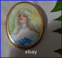 Victorian Brooch Or Pendant Hand Painted Cameo On Porcelain 2. 3/4 By 2 1/4