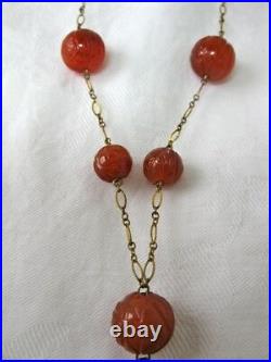 Victorian Carnelian Diamond Necklace c1870 Hand Carved Flower Rare Art Nouveau