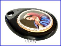 Victorian Carved Whitby Frame Hand Painted Portrait of Lady on Porcelain Pendant