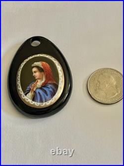 Victorian Carved Whitby Frame Hand Painted Portrait of Lady on Porcelain Pendant