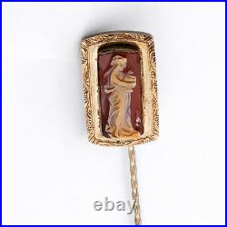 Victorian Classic 9k Rose Gold HardStone Hand Craved Cameo of Goddess Stick Pin