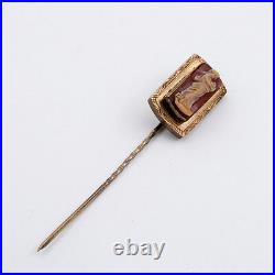 Victorian Classic 9k Rose Gold HardStone Hand Craved Cameo of Goddess Stick Pin