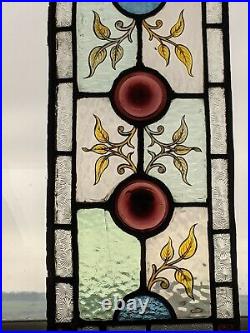 Victorian Compact Stained Glass Panel With Hand Painted Elements