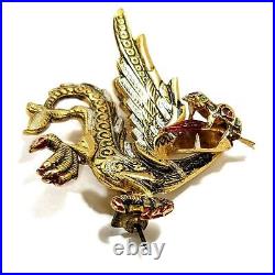Victorian Copper Dragon Brooch Pin Ornate Stunning Hand Painted Statement 1.75