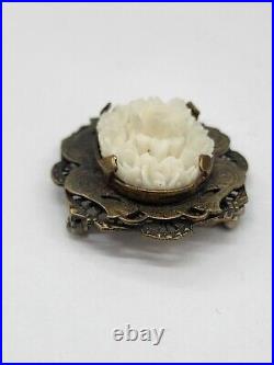 Victorian Coral Hand Engraved & Carved Flower Pin