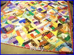 Victorian Crazy QUILT Masterpiece MCM Amish Embellished 77x67 Geometric Mod