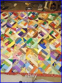 Victorian Crazy QUILT Masterpiece MCM Amish Embellished 77x67 Geometric Mod