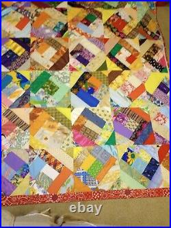 Victorian Crazy QUILT Masterpiece MCM Amish Embellished 77x67 Geometric Mod