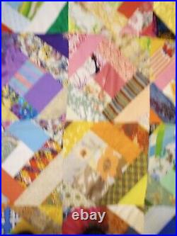 Victorian Crazy QUILT Masterpiece MCM Amish Embellished 77x67 Geometric Mod