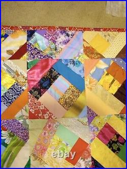 Victorian Crazy QUILT Masterpiece MCM Amish Embellished 77x67 Geometric Mod