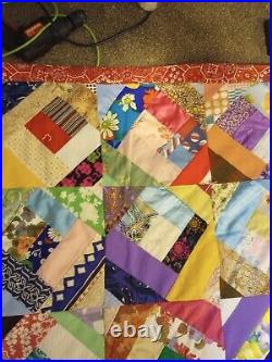 Victorian Crazy QUILT Masterpiece MCM Amish Embellished 77x67 Geometric Mod