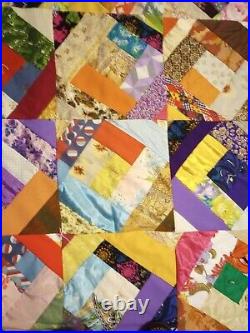 Victorian Crazy QUILT Masterpiece MCM Amish Embellished 77x67 Geometric Mod