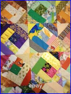 Victorian Crazy QUILT Masterpiece MCM Amish Embellished 77x67 Geometric Mod