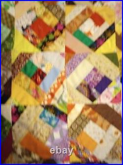 Victorian Crazy QUILT Masterpiece MCM Amish Embellished 77x67 Geometric Mod