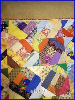 Victorian Crazy QUILT Masterpiece MCM Amish Embellished 77x67 Geometric Mod